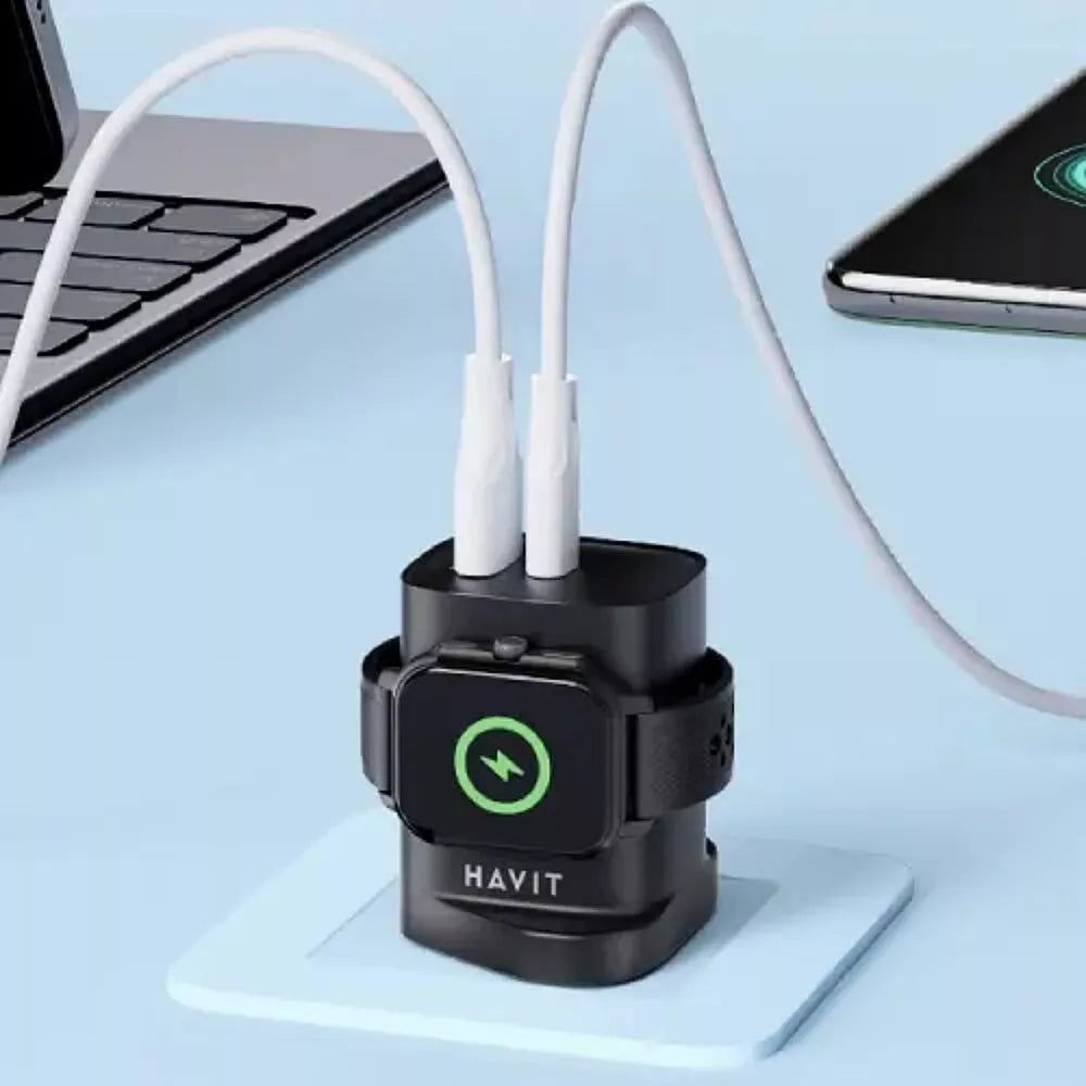 Havit 22W Fast Charger UK – Dual USB Ports + Magnetic Apple Watch Dock
